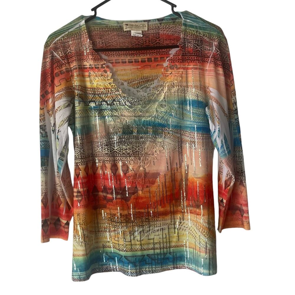 Impulse California‎ Women's Size Small Sequin Multicolored Western Top